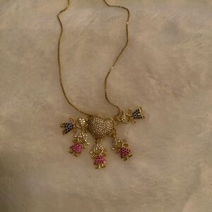 Gold and Pink Heart Pendant Necklace